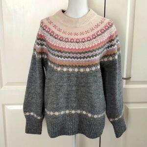 Cupcake Clothing Ltd sweater large riddari pattern gray ivory pink mock collar